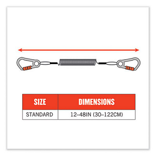 ergodyne Squids 3166 Coiled Tool Lanyard with Two Carabiners, 2 lb Max Working Capacity, 12" Long, Black (19162)