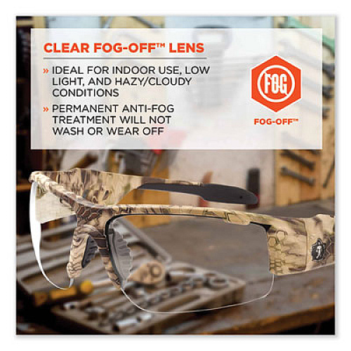 ergodyne Skullerz Dagr Safety Glasses, Kryptek Highlander Half Frame, Clear Single Anti-Fog Lens (52303)