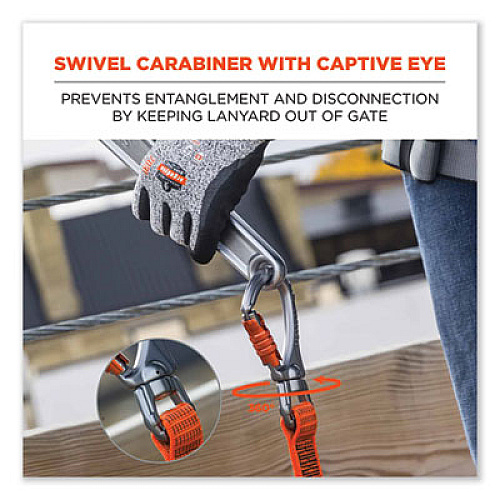 ergodyne Squids 3149 Tool Lanyard with XL + Swivel Carabiners, 80 lb Max Work Capacity, 76" Long, Orange/Black (19149)