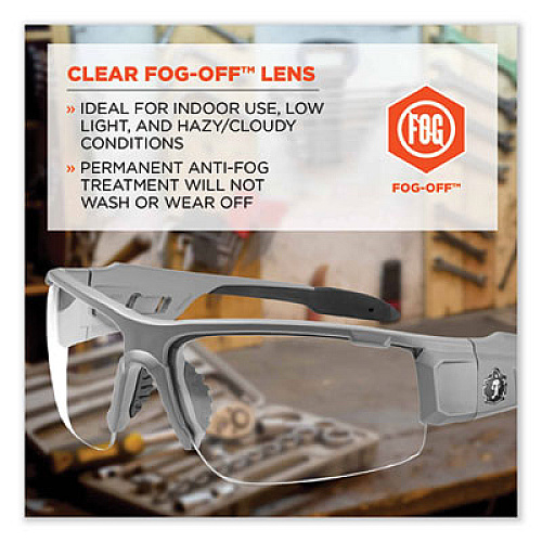 ergodyne Skullerz Dagr Safety Glasses, Matte Gray Half Frame, Clear Single Anti-Fog Lens (52103)