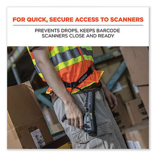 ergodyne Squids 3135 Barcode Scanner Belt with Hook + Adaptor Strap, Small: 29" to 53" Long, Black (19167)