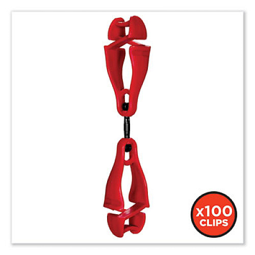 ergodyne Squids 3420 Dual Clip Swivel Glove Clip Holder, 1 x 0.6 x 5.5, Acetal Copolymer, Red,100/Pack (19513BULK)