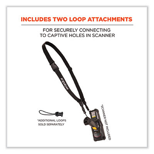 ergodyne Squids 3134 Barcode Scanner Lanyard Sling, 28" to 66" Long, Black (19166)