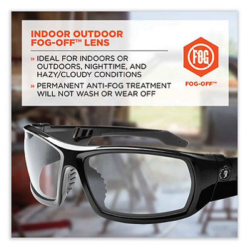 ergodyne Skullerz Odin Safety Glasses, Fog-Off Technology, Black Full Frame, Clear Dual I/O Lens (50083)