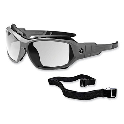 ergodyne Skullerz Loki Safety Glasses/Goggles, Matte Gray Full Frame, Clear Dual Anti-Fog Lens (56103)
