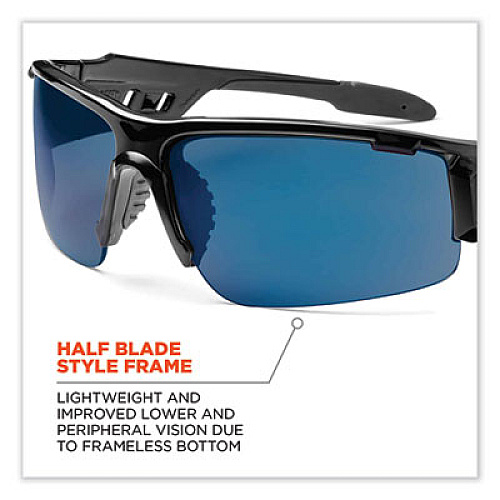 ergodyne Skullerz Dagr Safety Glasses, Black Half Frame, Mirrored Blue Single Lens (52092)
