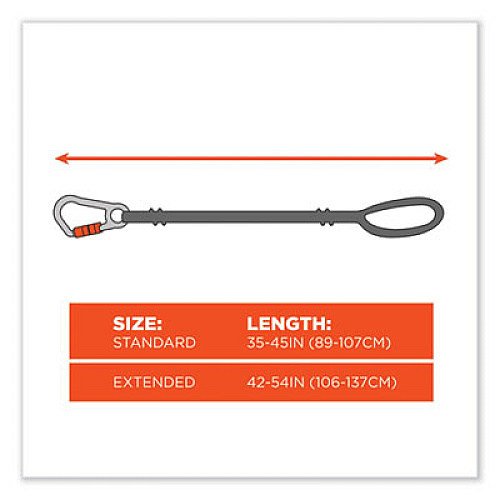 ergodyne Squids 3100 Lanyard with Aluminum Carabiner + Cinch-Loop, 10 lb Max Working Capacity, 42" to 54" Long, Lime (19013)