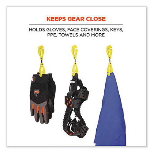 ergodyne Squids 3420 Dual Clip Swivel Glove Clip Holder, 1 x 0.6 x 5.5, Acetal Copolymer, Lime, 100/Pack (19519BULK)
