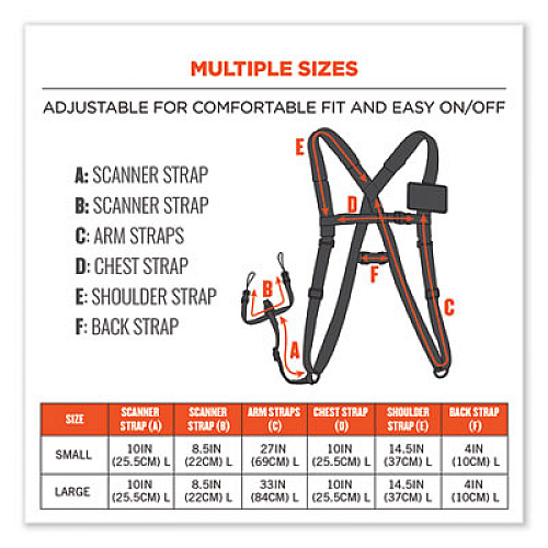 ergodyne Squids 3138 Padded Barcode Scanner Lanyard Harness, 27" Arm Straps, 18.5" Lanyard, Black/Orange/Gray (19188)