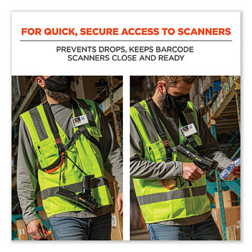 ergodyne Squids 3138 Padded Barcode Scanner Lanyard Harness, 27" Arm Straps, 18.5" Lanyard, Black/Orange/Gray (19188)
