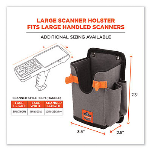 ergodyne Squids 5543 Handheld Barcode Scanner Mount Holder with Fastener Straps, 2 Compartments, 3.5 x 2.5 x 7.3, Gray (19185)