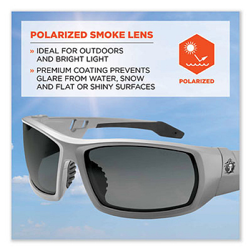 ergodyne Skullerz Odin Safety Glasses, Matte Gray Full Frame, Polarized Smoke Dual Lens (50131)