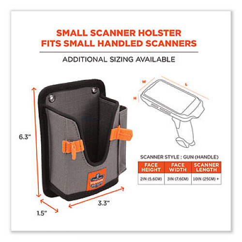ergodyne Squids 5543 Handheld Barcode Scanner Mount Holder with Fastener Straps, 2 Compartments, 3.5 x 1.5 x 6.3, Gray (19184)