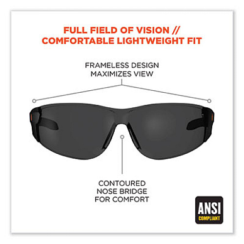 ergodyne Skullerz Saga Frameless Safety Glasses, Fog-Off Technology, Frameless, Smoke Single Lens (59133)