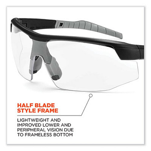 ergodyne Skullerz Skoll Safety Glasses, Matte Black Half Frame, Clear Single Lens (59000)