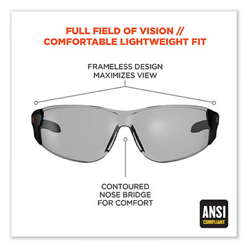 ergodyne Skullerz Saga Frameless Safety Glasses, Fog-Off Technology, Frameless, Clear Single I/O Lens (59183)