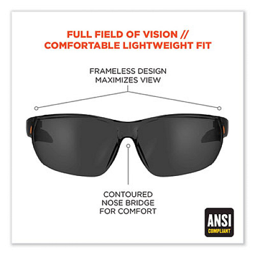 ergodyne Skullerz Vali Frameless Safety Glasses, Fog-Off Technology, Frameless, Smoke Single Lens (59233)