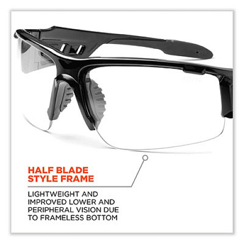 ergodyne Skullerz Dagr Safety Glasses, Black Half Frame, Clear Single Anti-Fog Lens (52003)