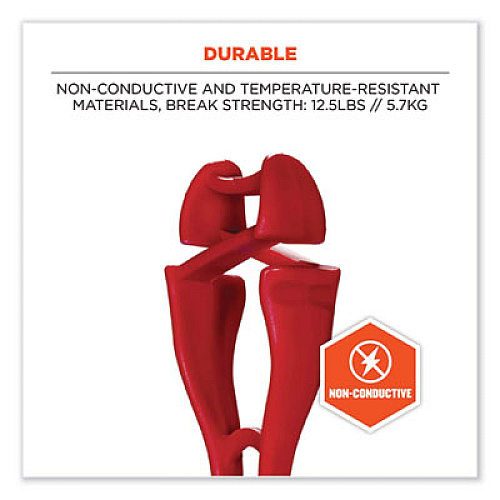 ergodyne Squids 3420 Dual Clip Swivel Glove Clip Holder, 1 x 0.6 x 5.5, Acetal Copolymer, Red,100/Pack (19513BULK)