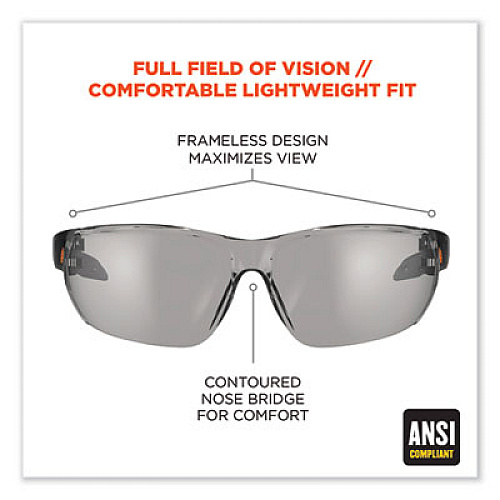 ergodyne Skullerz Vali Frameless Safety Glasses, Fog-Off Technology, Frameless, Clear Single I/O Lens (59283)