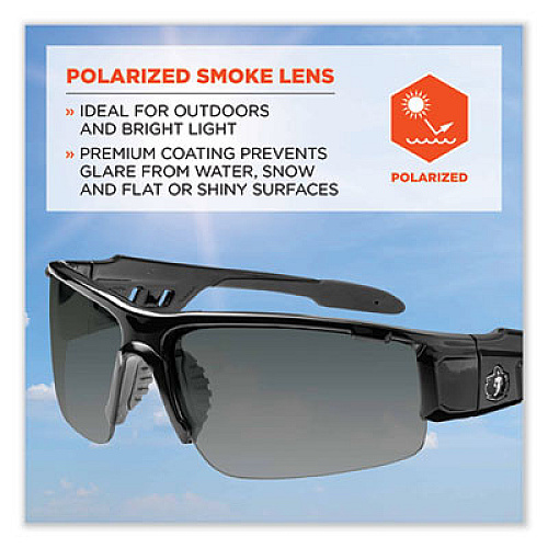 ergodyne Skullerz Dagr Safety Glasses, Black Half Frame, Polarized Smoke Single Lens (52031)