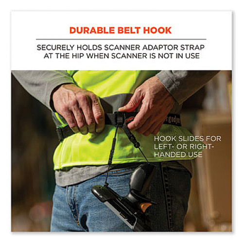 ergodyne Squids 3135 Barcode Scanner Belt with Hook + Adaptor Strap, Small: 29" to 53" Long, Black (19167)