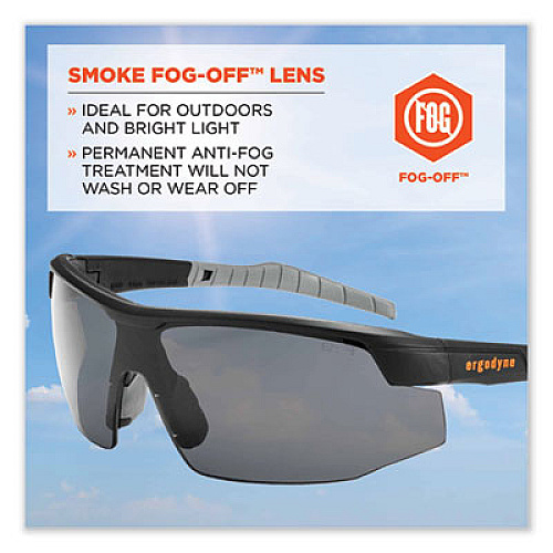ergodyne Skullerz Skoll Safety Glasses, Fog-Off Technology, Matte Black Half Frame, Smoke Single Lens (59033)
