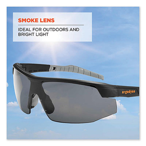 ergodyne Skullerz Skoll Safety Glasses, Matte Black Half Frame, Smoke Single Lens (59030)