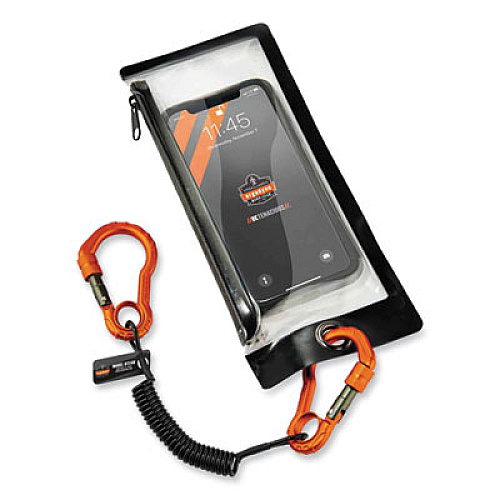 ergodyne Squids 3166 Coiled Tool Lanyard with Two Carabiners, 2 lb Max Working Capacity, 12" Long, Black (19162)