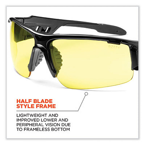 ergodyne Skullerz Dagr Safety Glasses, Black Half Frame, Yellow Single Lens (52050)
