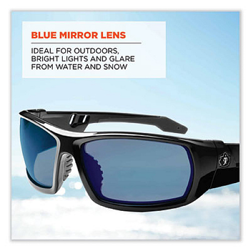 ergodyne Skullerz Odin Safety Glasses, Black Full Frame, Mirrored Blue Dual Lens (50092)
