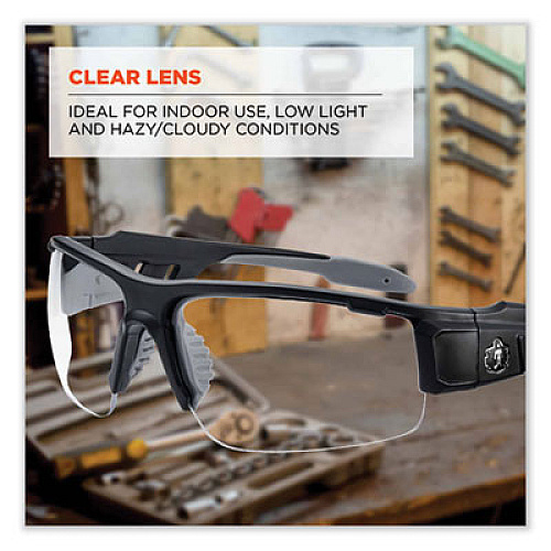 ergodyne Skullerz Dagr Safety Glasses, Matte Black Half Frame, Clear Single Lens (52400)