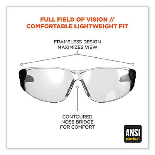 ergodyne Skullerz Saga Frameless Safety Glasses, Frameless, Clear Single I/O Lens (59180)
