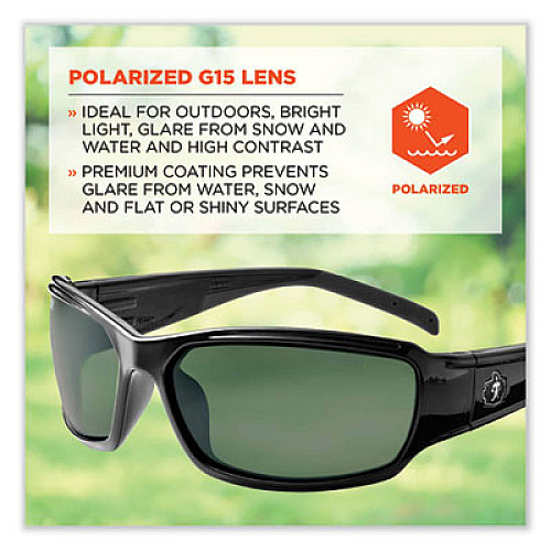 ergodyne Skullerz Thor Safety Glasses, Black Full Frame, Polarized G15 Green Shade 3 VLT Dual Lens (51071)