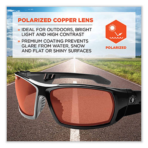ergodyne Skullerz Odin Safety Glasses, Black Full Frame, Polarized Copper Dual Lens (50021)