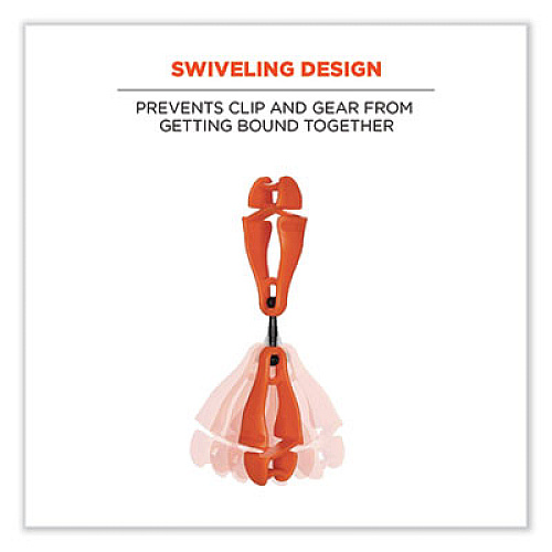ergodyne Squids 3420 Dual Clip Swivel Glove Clip Holder, 1 x 0.6 x 5.5, Acetal Copolymer, Orange, 100/Pack (19518BULK)