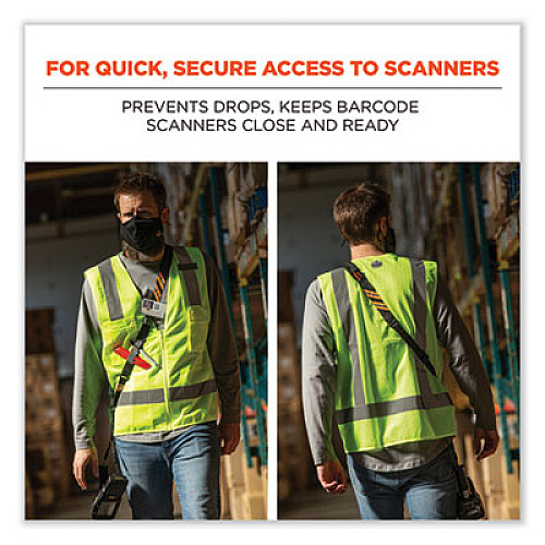 ergodyne Squids 3137 Padded Barcode Scanner Lanyard Sling, 49" to 60" Long, Black (19177)