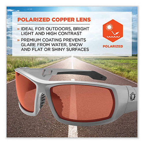 ergodyne Skullerz Odin Safety Glasses, Matte Gray Full Frame, Polarized Copper Dual Lens (50121)