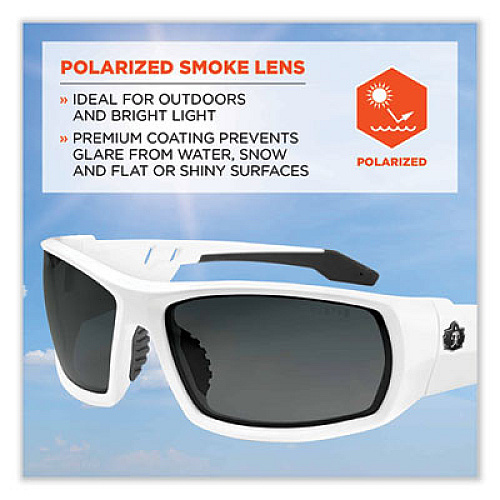 ergodyne Skullerz Odin Safety Glasses, White Full Frame, Polarized Smoke Dual Lens (50231)