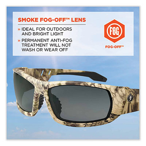 ergodyne Skullerz Odin Safety Glasses, Fog-Off Technology, Kryptek Highlander Full Frame, Smoke Dual Lens (50333)