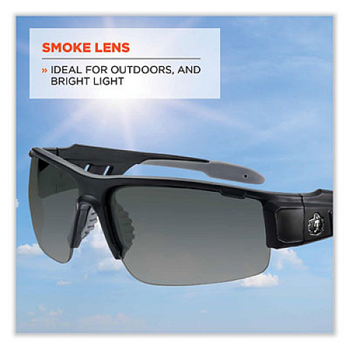 ergodyne Skullerz Dagr Safety Glasses, Matte Black Half Frame, Smoke Single Anti-Fog Lens (52433)