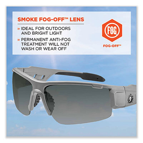 ergodyne Skullerz Dagr Safety Glasses, Matte Gray Half Frame, Smoke Single Anti-Fog Lens (52133)