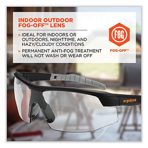 ergodyne Skullerz Skoll Safety Glasses, Fog-Off Technology, Matte Black Half Frame, Clear Single I/O Lens (59083)