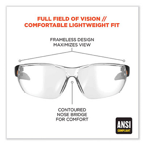 ergodyne Skullerz Vali Frameless Safety Glasses, Fog-Off Technology, Frameless, Clear Single Lens (59203)