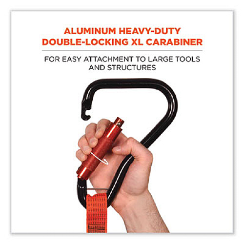ergodyne Squids 3148 Tool Lanyard with XL Carabiner + Threaded Loop, 80 lb Max Working Capacity, 76" Long, Orange/Black (19148)
