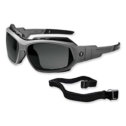 ergodyne Skullerz Loki Safety Glasses/Goggles, Matte Gray Full Frame, Polarized Smoke Dual Lens (56131)