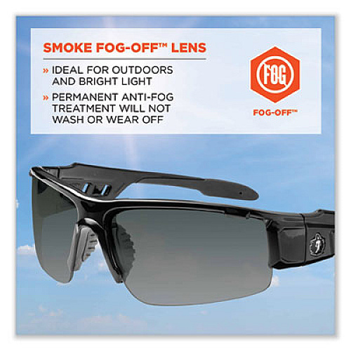 ergodyne Skullerz Dagr Safety Glasses, Black Half Frame, Smoke Single Anti-Fog Lens (52033)
