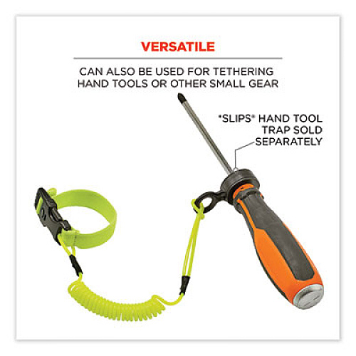 ergodyne Squids 3157 Coiled Lanyard with Buckle, 2 lb Max Working Capacity, 12" to 48" Long, Lime (19157)