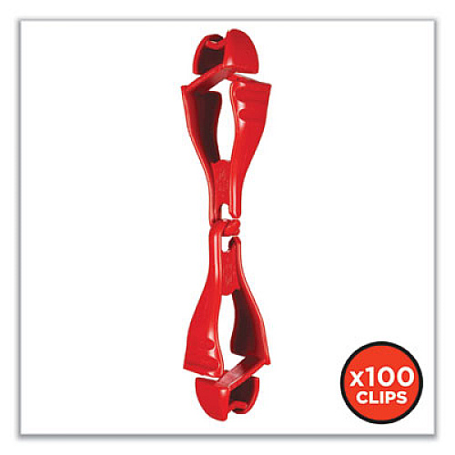 ergodyne Squids 3400 Dual Clip Glove Clip Holder, 1 x 1 x 6.5, Acetal Copolymer, Red, 100/Pack (19313BULK)