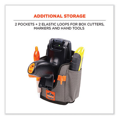 ergodyne Squids 5543 Handheld Barcode Scanner Mount Holder with Fastener Straps, 2 Compartments, 3.5 x 2.5 x 7.3, Gray (19185)